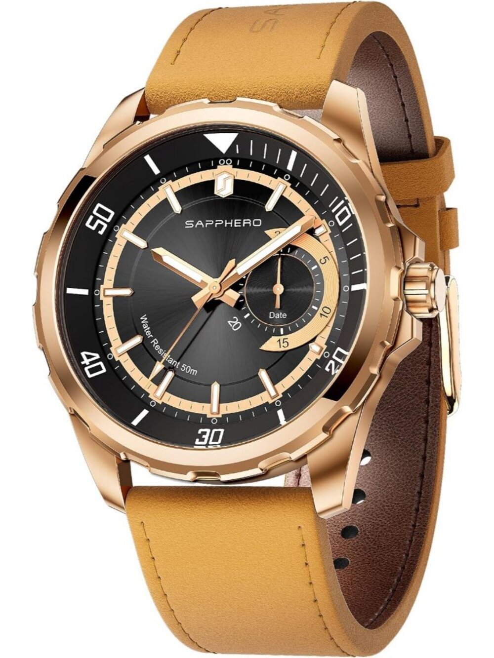 Men's Brown/Gold Numeral Dial Leather Strap Analog Quartz Elegant Wrist Watch